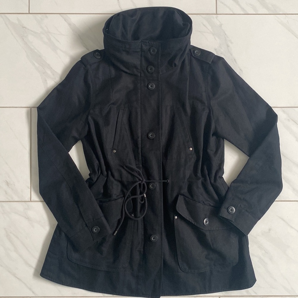 7 for all mankind trench coat hidden hood & adjustable waistband- Medium